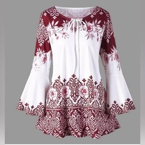 NEW - Women’s Plus Size Fashion Printed Flare Sleeve Blouse   3XL. NWOT